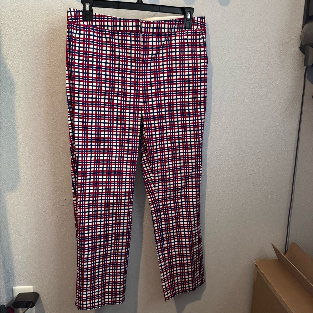 NWT Diane Von Furstenberg Red and Blue Checkered Cigarette Pants Sz 14